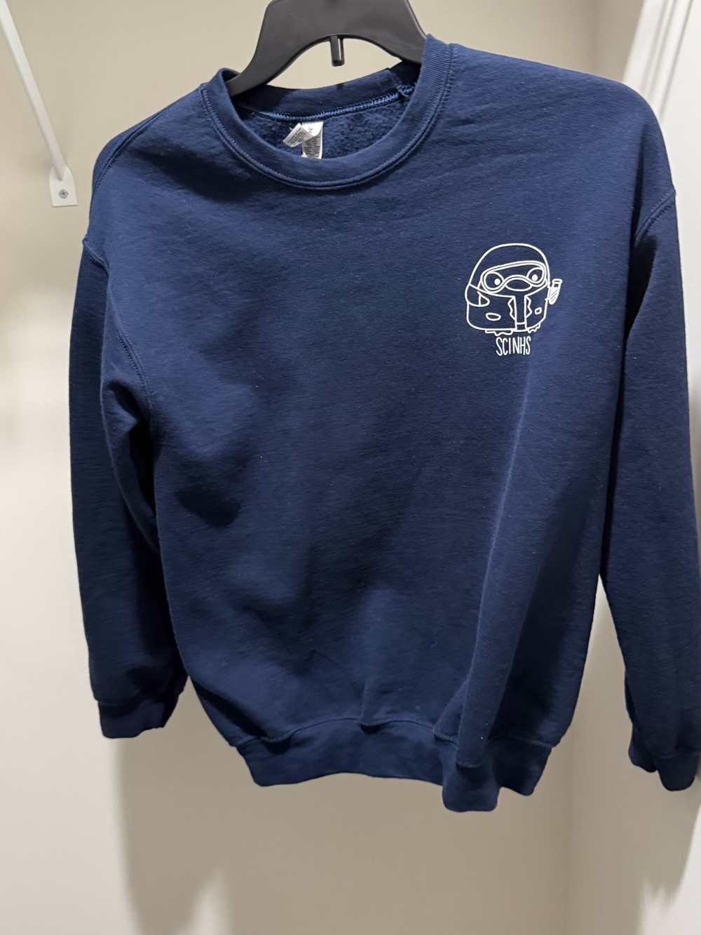 Navy Crewneck Sweatshirt with Small Graphic - Unbranded